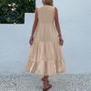 Sleeveless Women's Dress Casual Flowy A-Line Midi Tshirt Dresses With Pockets Crewneck Vocation Boho Beach Sundress
