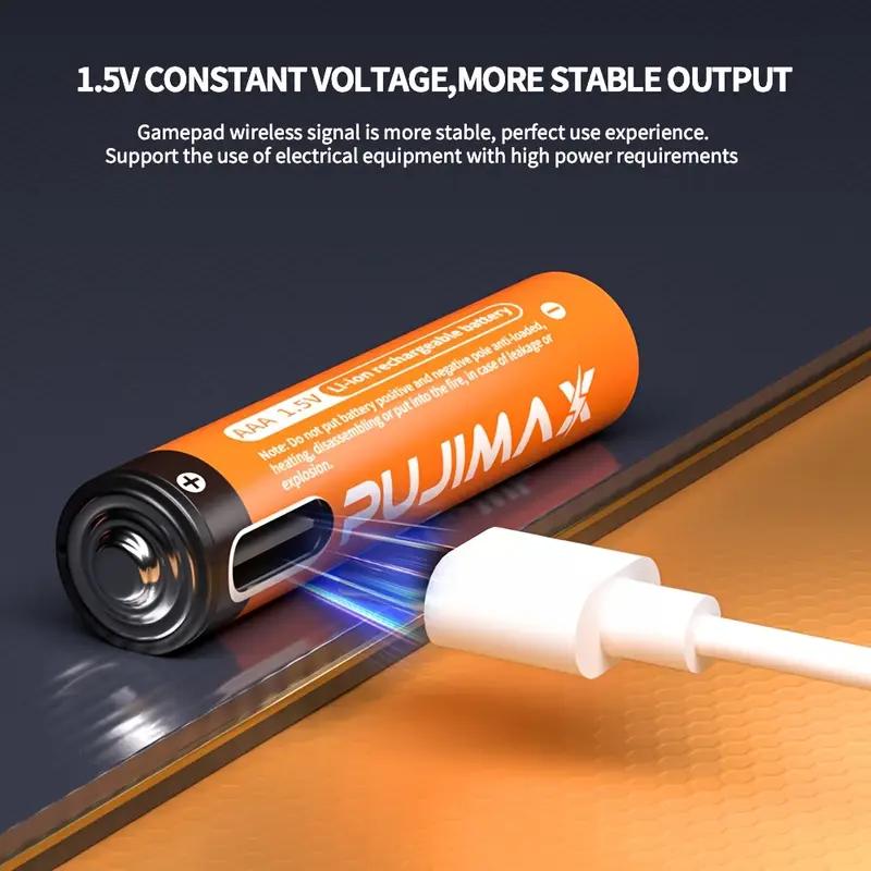 PUJIMAX AAA Rechargeable Battery 1.5V 1100mWh Li-ion Type-C Charging 2Pcs