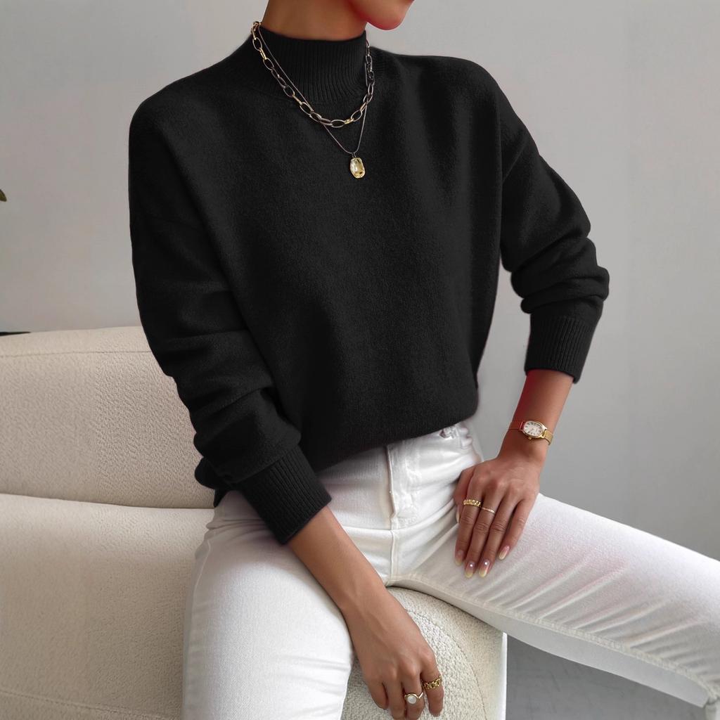 Women's Slim-Fit Ribbed Knit Mock Neck Long Sleeve Tops