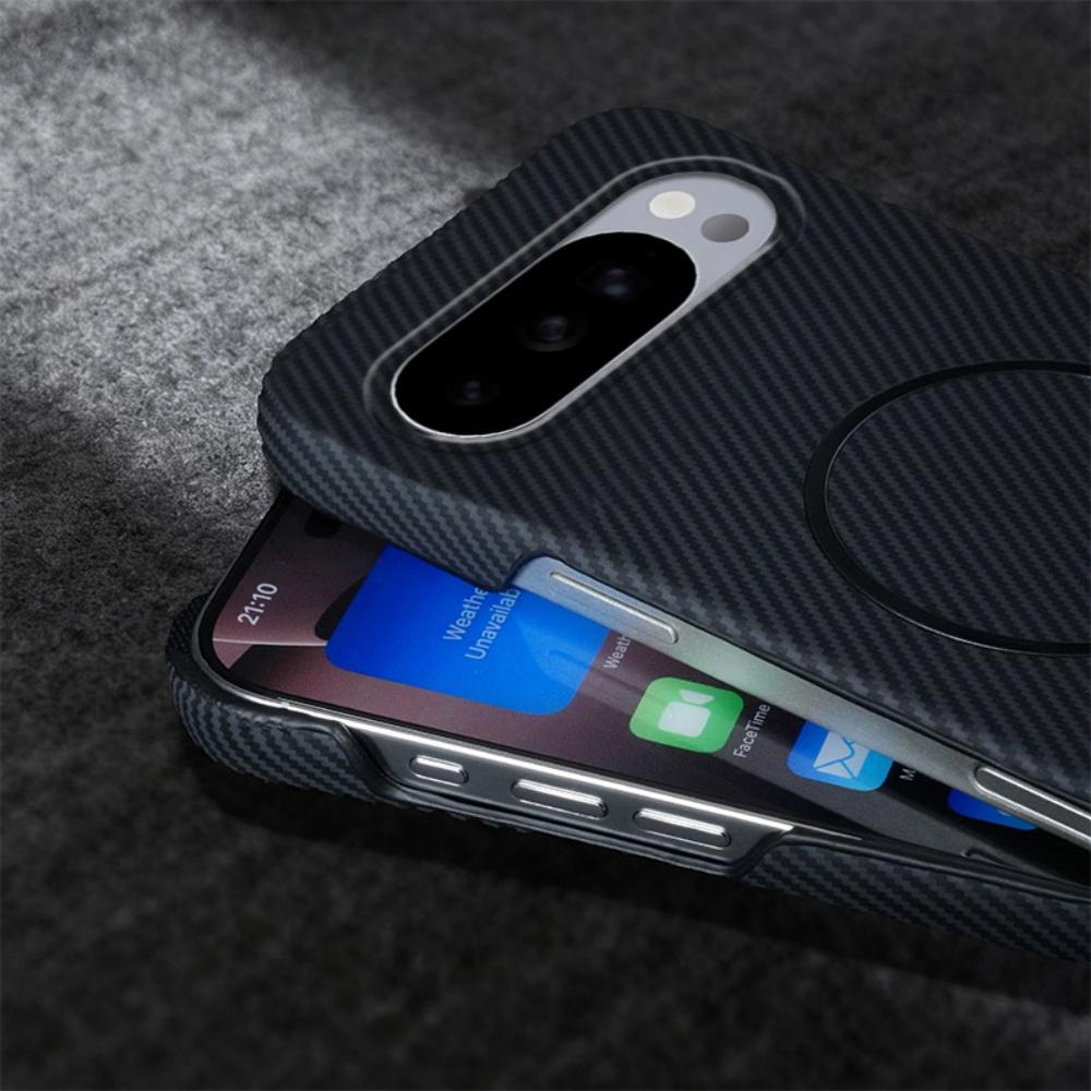 Halfframe Carbon Fiber Kevlar Texture PC For Magsafe Phone Case For Google Pixel 10 9 A Pro ProXL Magnetic Wireless Charge Cover