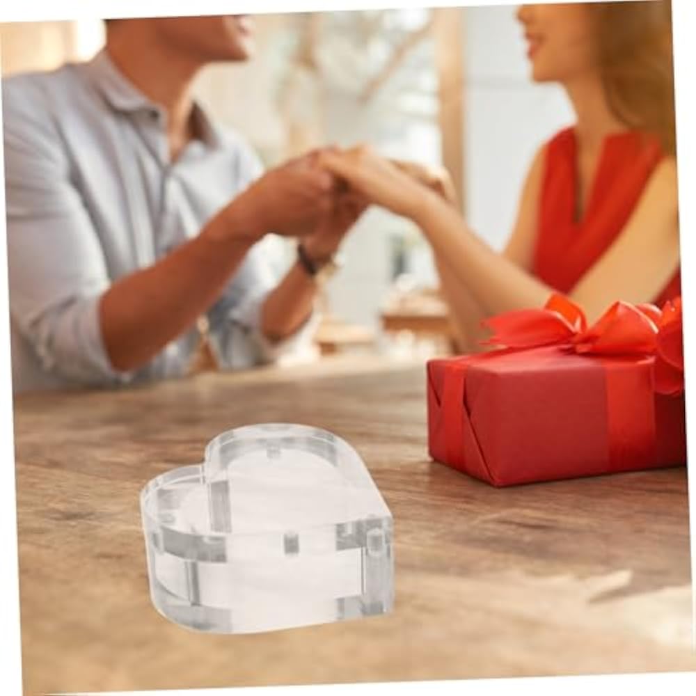 SOESFOUFU Clear Heart Ring Display Box Single Slot Ring Holder Small Jewelry Storage Case for Car...