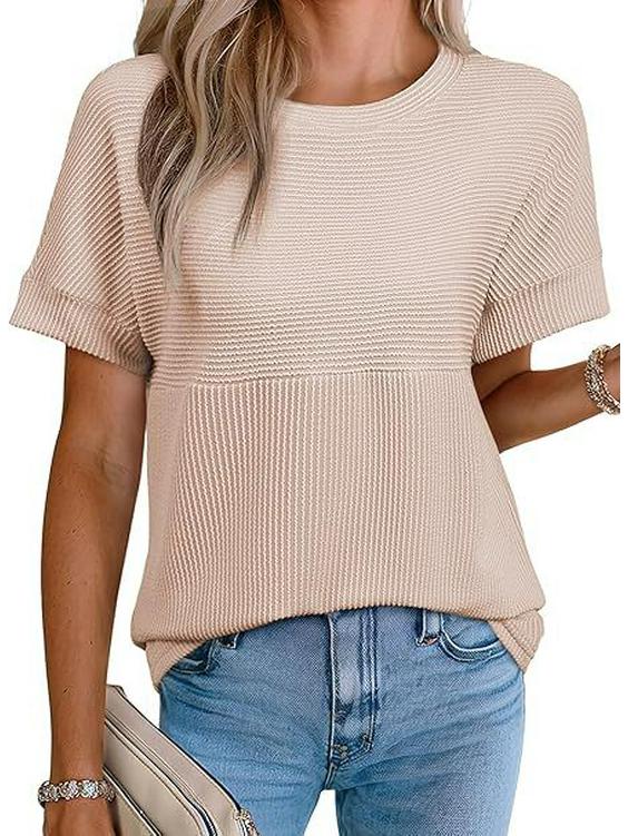 2026 European & American Women's Summer Casual Solid Color Round Neck Short Sleeve Loose T-shirt