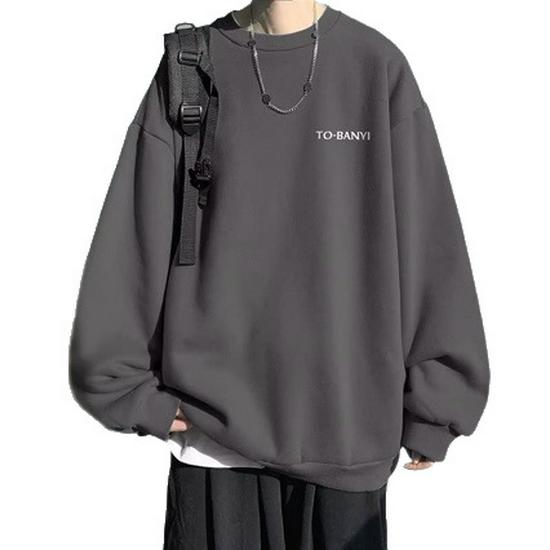 2025 Plus Velvet Hong Kong Style Round Neck Hoodie, Men's Loose Fit, Plus Size, Autumn Long Sleeve, Versatile Couple Outfit