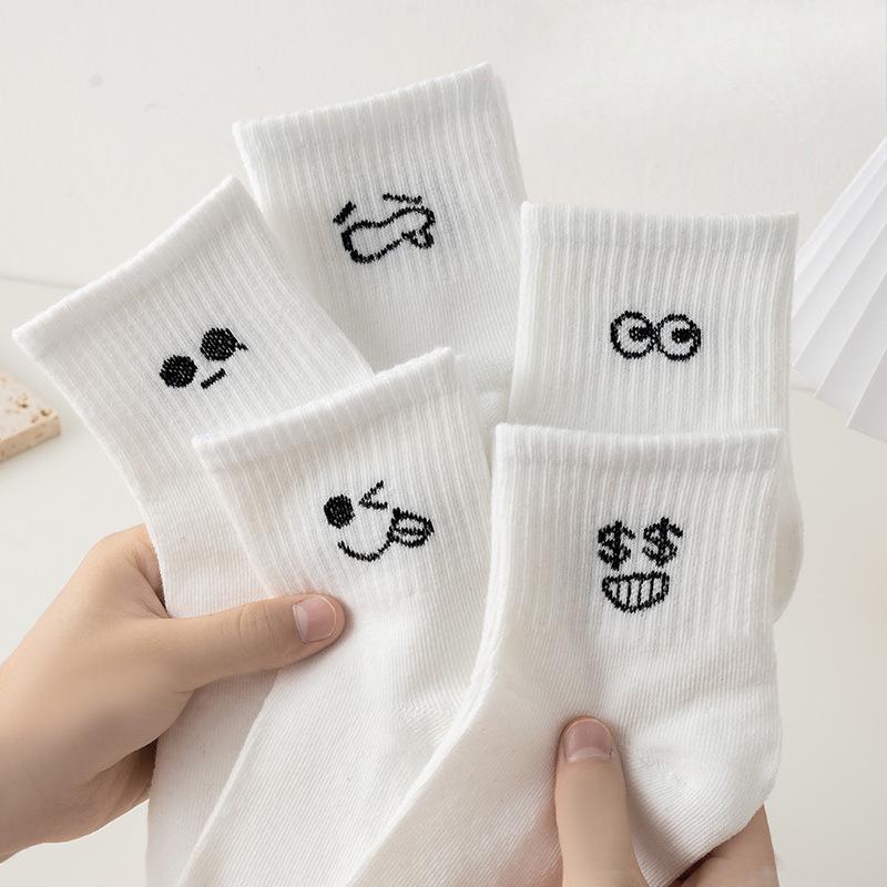 5 Paar Weiße Socken für Damen Frühling und Herbst Lustige Socken für Paare Lässige Sportsocken Studentensocken
