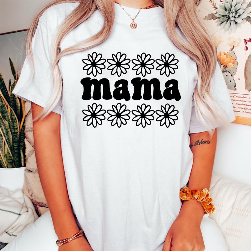 Retro Flower MAMA Graphic T Shirts Women Mothers Day Gift for New Mom Cute Mama Tshirt Leopard Lightning Mama Crew Neck Tshirt