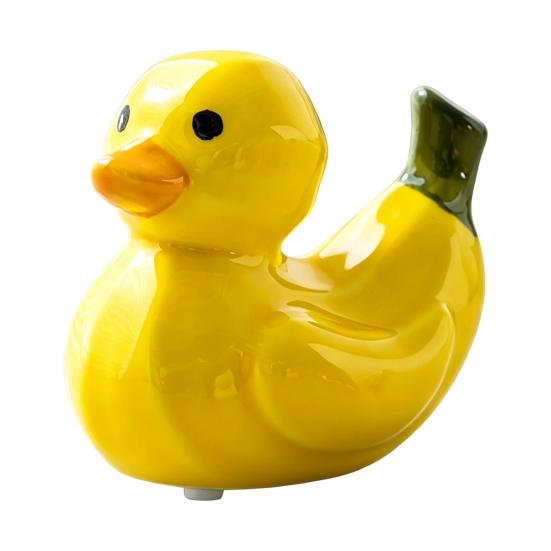 Whimsical Duck Statue for Office Ceramic Fruit Figurine, Cute Strawberry & Banana Decor Statue, Creative Desktop Home Bedroom Gift Friends