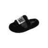 Female Rhinestone Buckle Denim Fabric Slippers Black Round Toe Peep Toe Cotton Slippers 2024 Autumn Lady Indoor Leisure Slippers