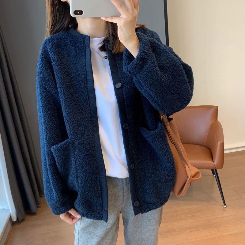Faux Shearling Jacket Women Winter Premium Feel Polar Fleece Baseball Coat Top