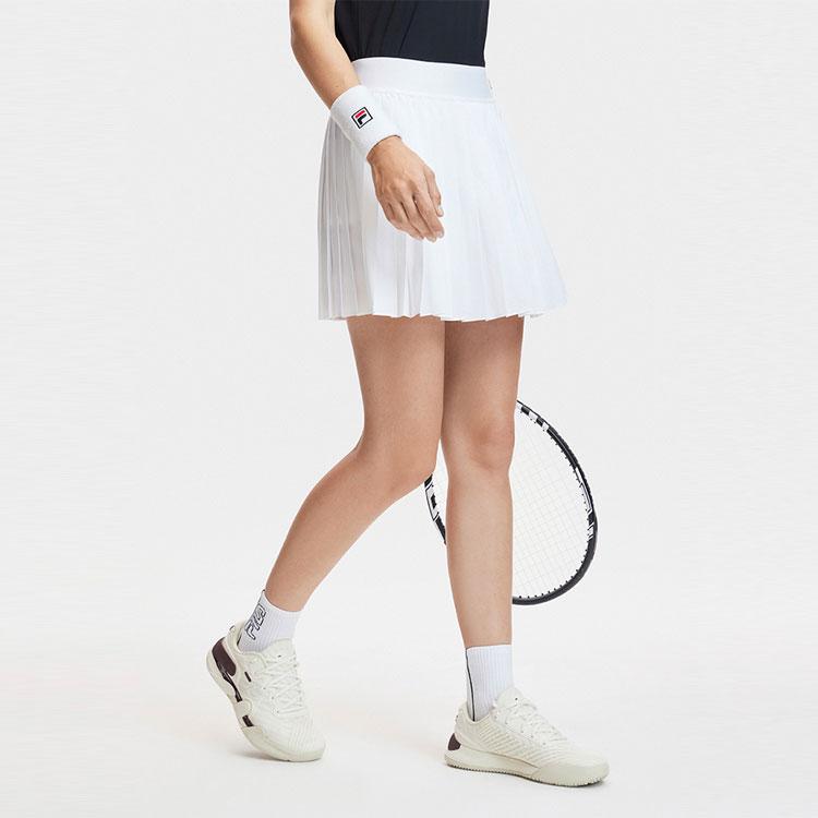 Fila SS24 Solid Color Breathable Woven Tennis Pleated Skirt With Shorts Women Skirts Bright-White A11W423303F-WT