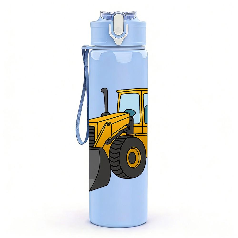 1PC Bulldozer Construction 750ml Color Plastic Sports Water Bottle Leakproof Flip Straw Lid Suitable for Sports Office Home Use