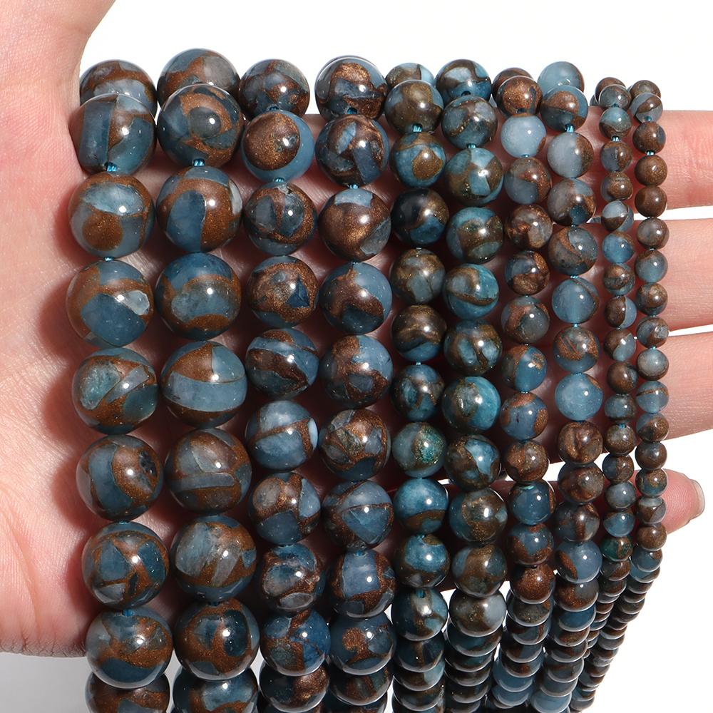 4 6 8 10 12mm Natural Stone Beads Blue Golden Color Stone Round Loose Beads For Jewelry Making DIY Bracelet Necklace Accessories