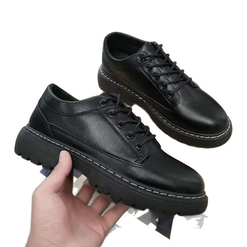 Men's Thick Sole Leather Lace-up Low-top Casual Shoes for Spring & Autumn