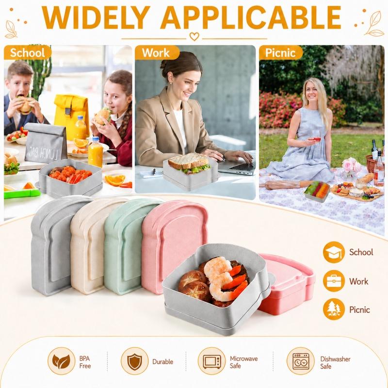 Toast Shaped Sandwich Container Reusable Wheat Straw  with Lid Portable Food Storage Box for School Office Camping Picnic