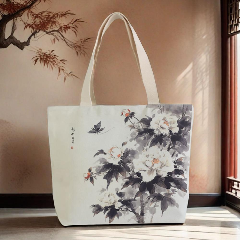 Холщовая сумка-тоут с цветком лотоса в китайском стиле Женская сумка через плечо Винтажная сумка с цветком лотоса Сумка Style 2