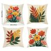 4Pcs Tropical Floral Throw Pillow Covers - Bold Modern Abstract Rustic Design, Vibrant Orange Red Yellow Green Botanical Print