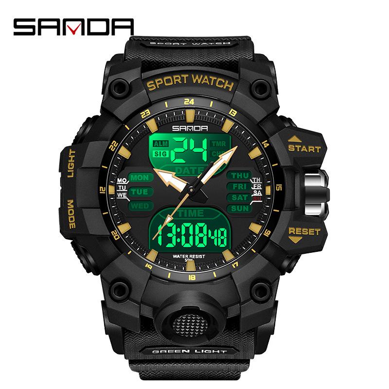 SANDA Women's Trendy LED Dual Display Waterproof Watch with Hourly Chime