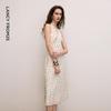 LANGZI 25 Mulberry Silk Polka Dot Halter V-Neck Sleeveless Maxi Dress