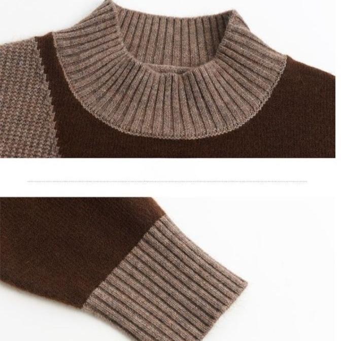 Autumn Winter Women's Crew Neck Thick Knit Sweater Loose Color-block Soft and Skin-friendly Knitted Pullover Top