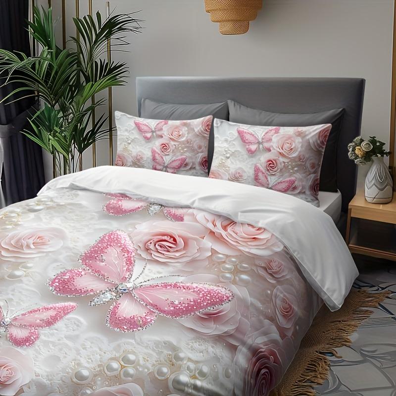 Floral Butterflies Bedding Set Princess Duvet Cover Set Quilt Cover With Pillowcase For Bedroom Decor Birthday Gift For Girls