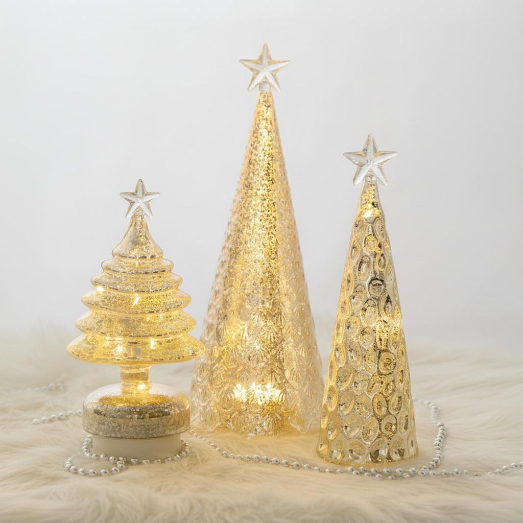 3 Pieces Glass Christmas Tree Semi-Transparent Tabletop Decoration Festive