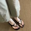 Cowhide Version~ Korean Versatile Lock Square Toe Flip-flop Shoes for Women To Wear In Summer Heightening Sandals