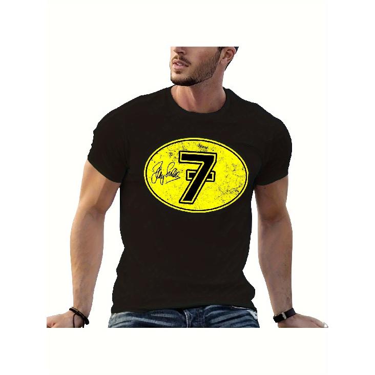 Men s Barry Sheene Lucky 7 Vintage Motorcycle Racing T-Shirt - Official Signature & Autograph Design, Iconic Number 7 Print with Racing Logos, Black S чёрный