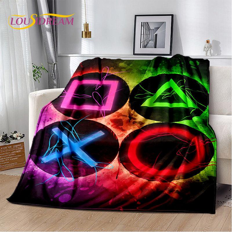 Cartoon-Gamer-Gamepad-Game-Over-weiche Plüschdecke, Flanelldecke, Überwurf, Deckenbezug für Wohnzimmer, Schlafzimmer, Betten, Sofa, Picknick
