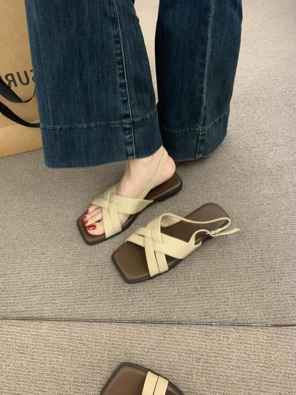 Fashion Open Toe Comfort Shoes for Women Roman Sandals Breathable Cross 2025 Summer Peep Retro Gladiator New Square Girls Flat Scandals