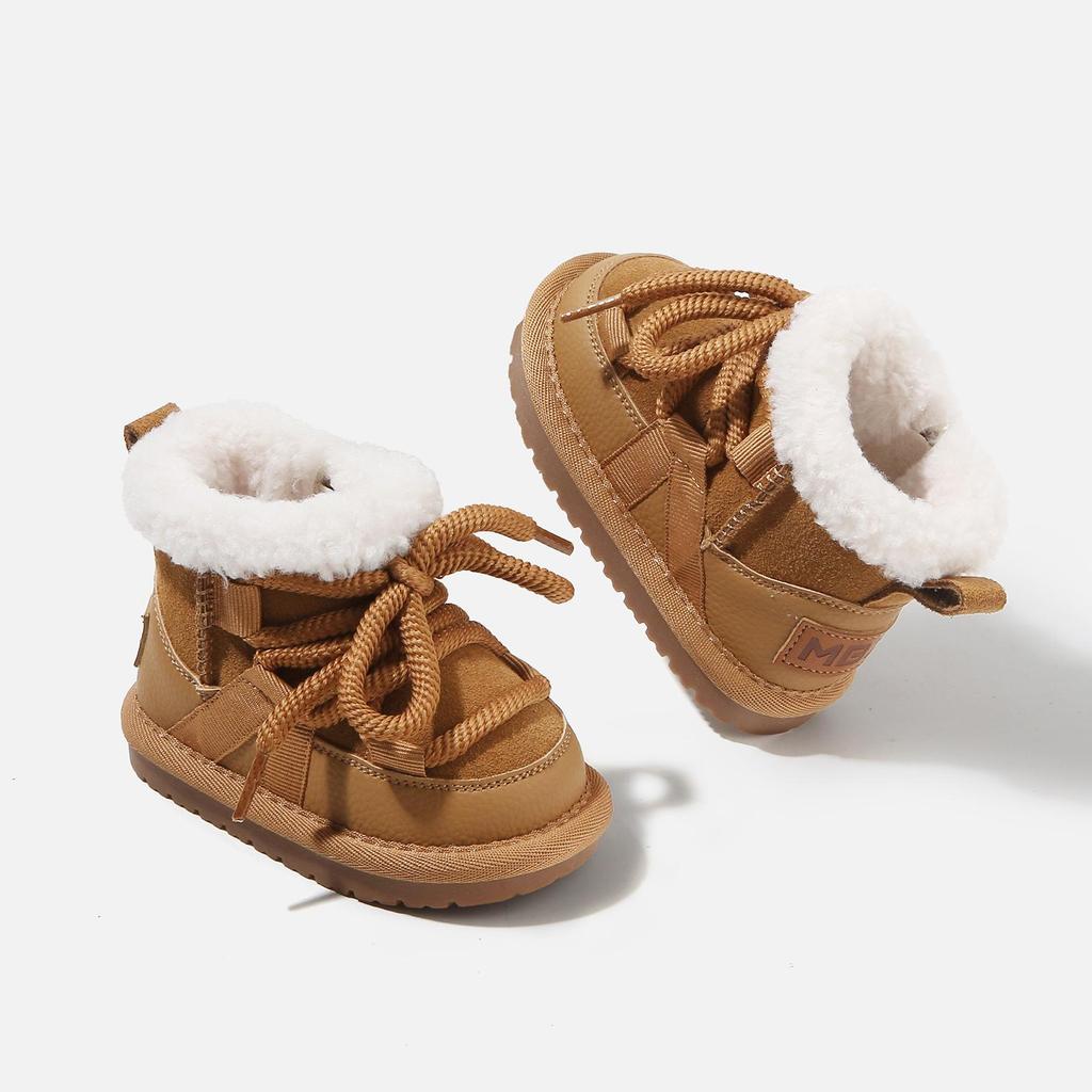 2025 Winter Korean Style Toddler Lace-up Cotton Snow Boots for Boys & Girls - Warm, Velvet-Thickened