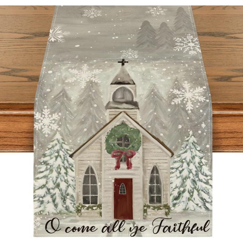 Runner da Tavola Fiocco di Neve Festivo Robusto Lino Decorazione Albero di Natale Copritavola da Pranzo