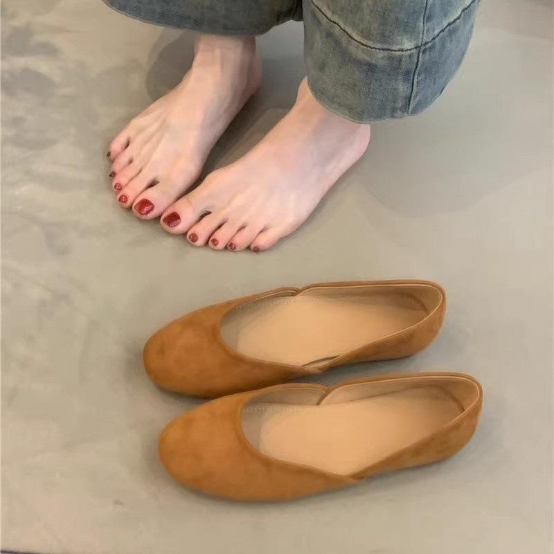Gentle fairy ballet single shoes sweet suede round head light mouth soft sole grandma shoes ladyshoes