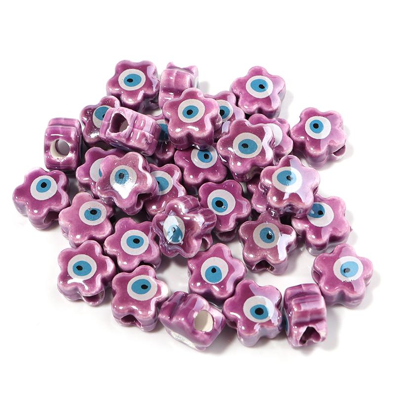 10Pcs/Lot 10mm Ceramic Beads Colorful Flower Shaped Evil Eye Large Hole Loose Beads For Bracelet Necklace Diy Jewelry Making