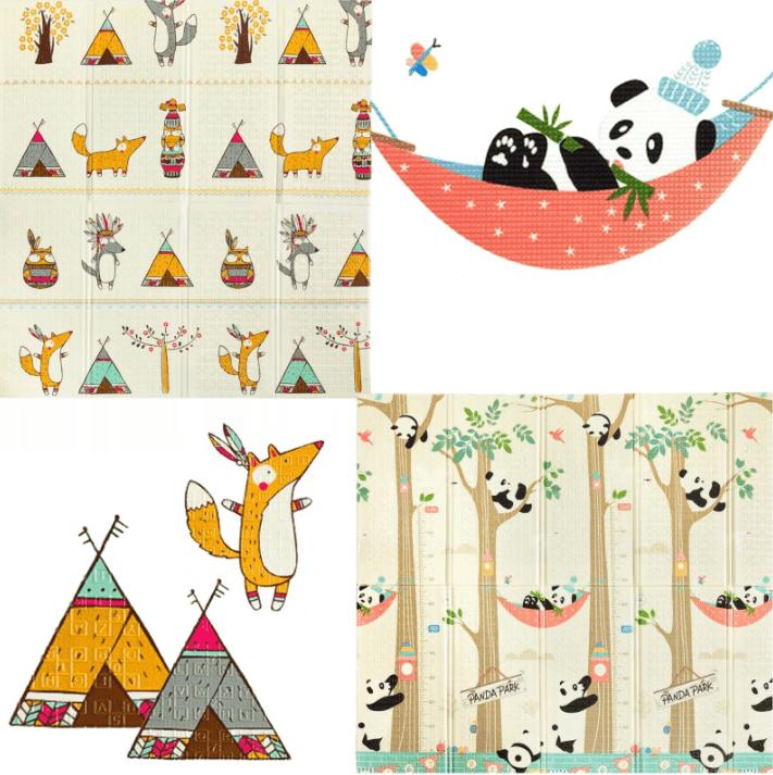 10 mm folding foam mat "Pandas and Indians" 200 x 180 cm