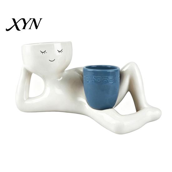 Waterproof Plant Pot Lazy Guy Planter, Little Character Flowerpot Ornament, Creative Lying Holder Humanoid Double Planter for Succulents Home