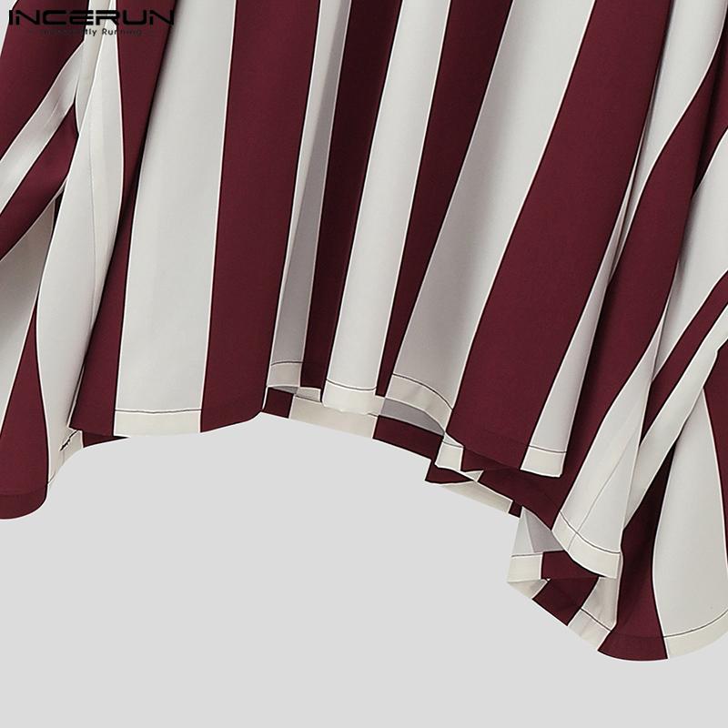 INCERUN Men V Neck Batwing Sleeve Striped Print Irregular Casual Loose Long Dress Robes