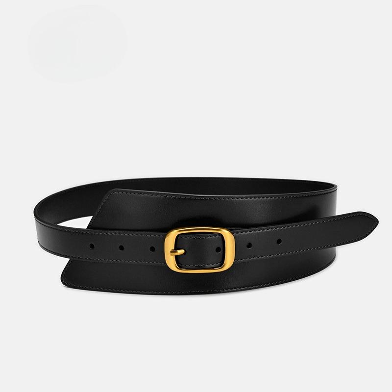 Winter Wide Belt Women's Cowhide Waist Enclosure Decoration with Coat Coat Waist Zipper Versatile Waist Seal