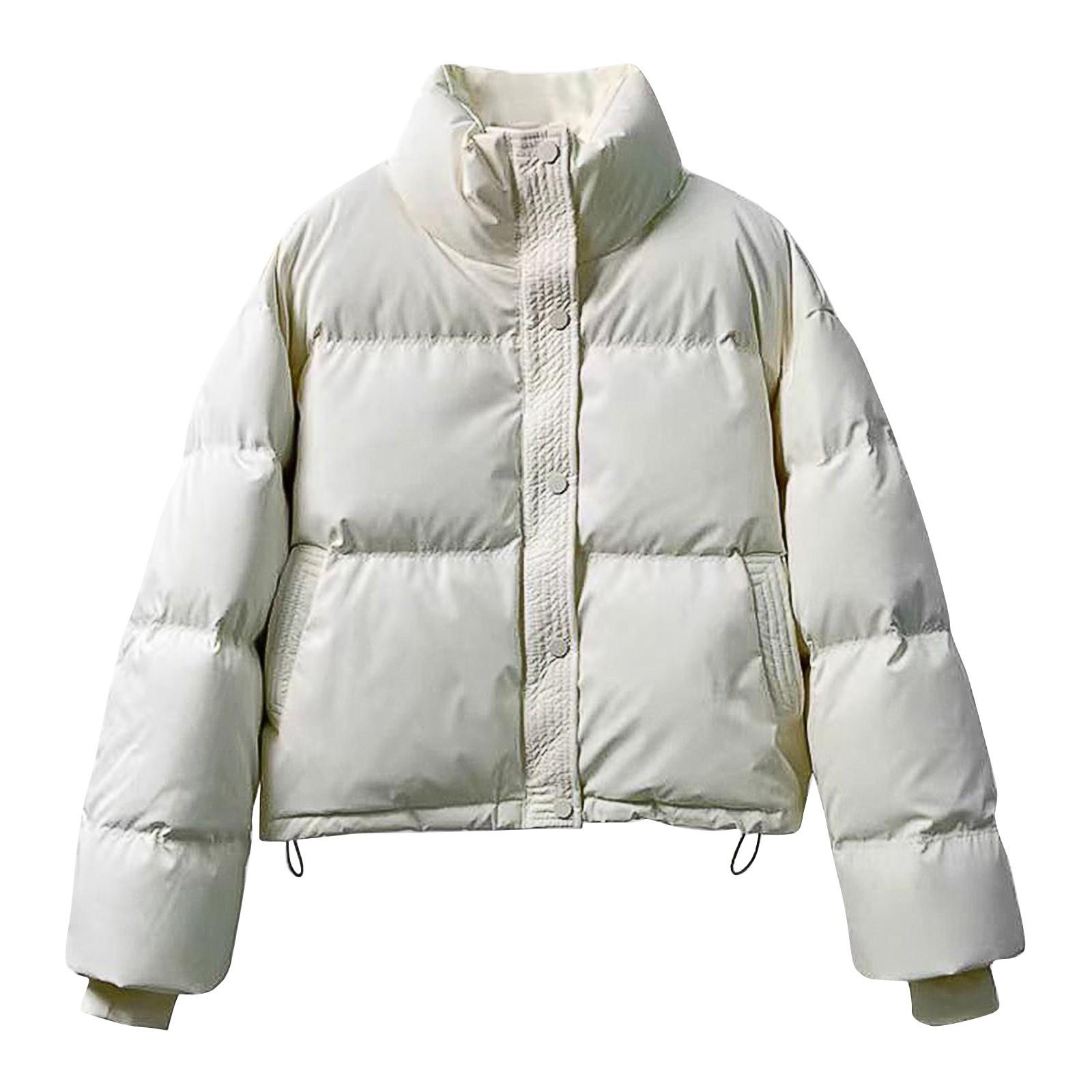 

Женская короткая свободная теплая куртка из хлопка с высоким воротником XL белый