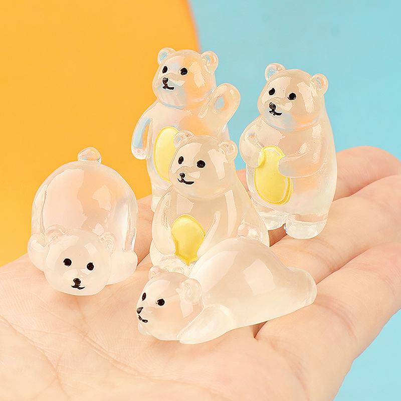 1Pc Luminous Polar Bear Miniatures Glow In The Dark Mini Polar Bear Figurines DIY Dollhouse Garden Flower Pots Micro Landscapes