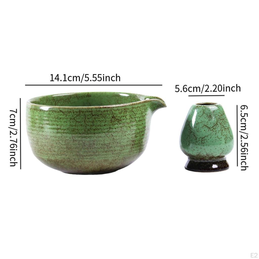 Ceramic Matcha Bowl Tea Set, Whisk Holder Glazed Handmade Traditional with Pouring Spout,