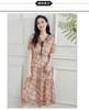 Summer Fashion V-neck Short-sleeved Long Dress with Temperament for Aging Women