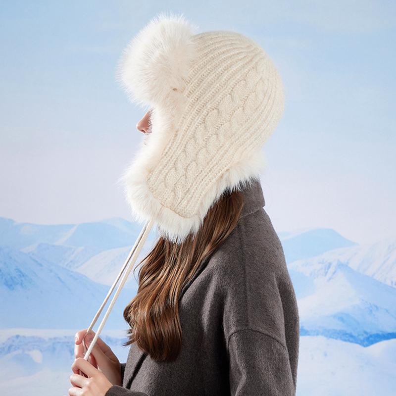 Winter Cashmere Cold-Proof Knitted Hat Women's Outdoor Cycling Warm Ear Protection Cap Bomber Hat