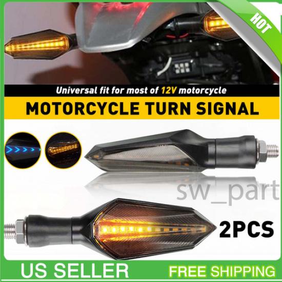 2x Motorcycle 12-LED Turn Signal Lamp Sequential Indicator Flowing Lights Amber