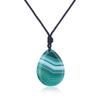 Line Green Agate Lucky Charm Teardrop Necklace for Women [KOAI]