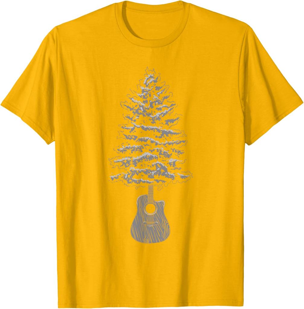 Acoustic Guitar Tree Music Lover Graphic Tee Men's Casual Cotton T-Shirt Outdoor Trip