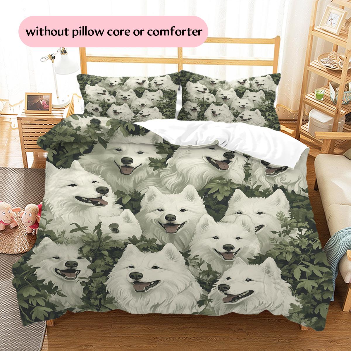 

Samoyed and Plants Pattern Bedding Home Decoration Birthday Gift (1 * duvet cover + 2 * pillowcase, without core) 135x200cm