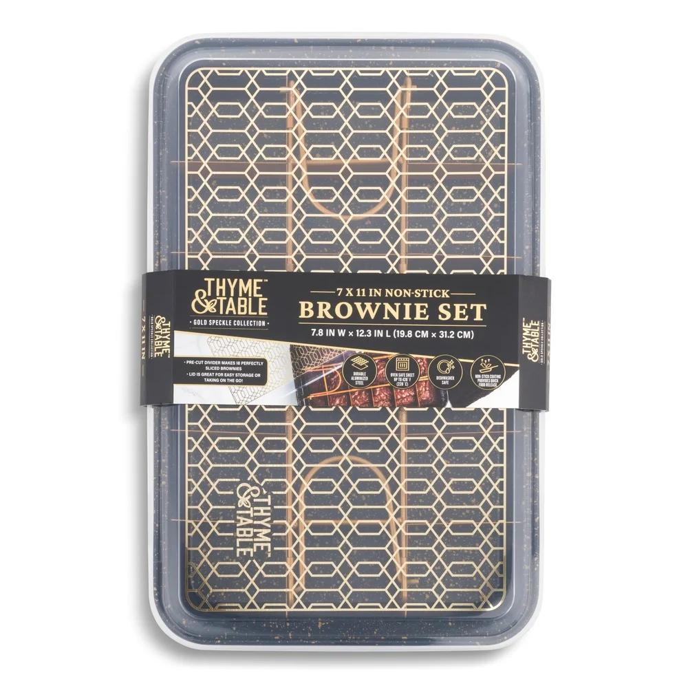 Nonstick Brownie Pan Set 3 Piece Baking Pan with Removable Divider Snap On Lid Perfect Portions Easy Baking and Storage