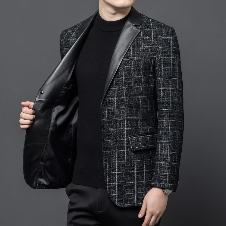 Leather jacket men's suit top layer sheepskin jacket autumn casual leather suit