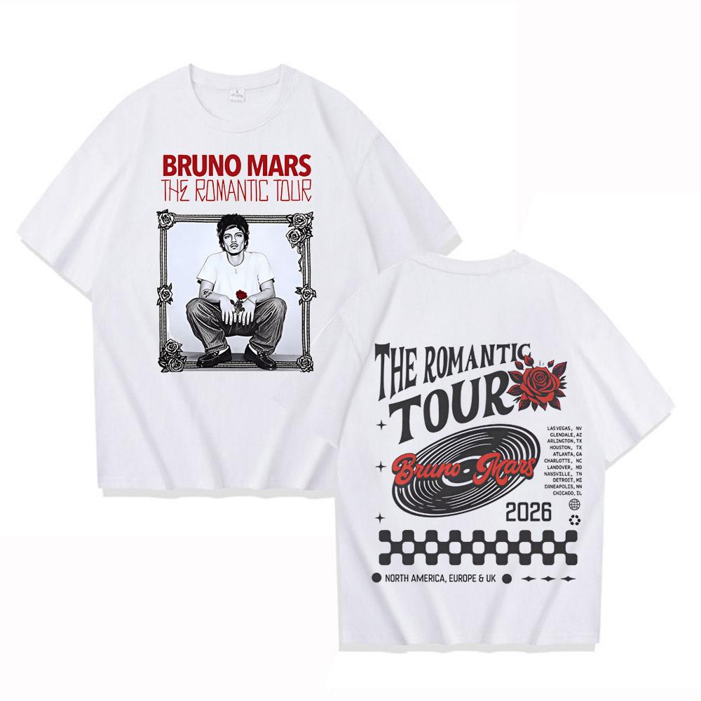 Rapper Bruno Mars Romantic Tour 2026 Graphics Tees Men Women T-shirts Short-sleeved High Quality Cotton Hip-hop O-Neck T