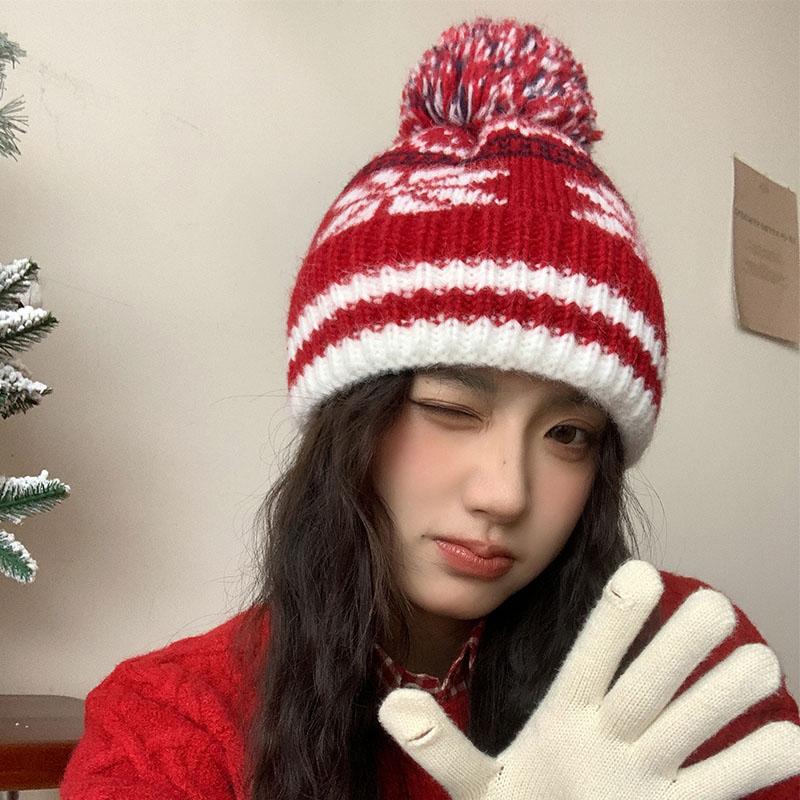 Sladká vánoční bambulka sněhová vločka teplá pletená vlněná čepice sladká a roztomilá nová čepice dámská retro trend