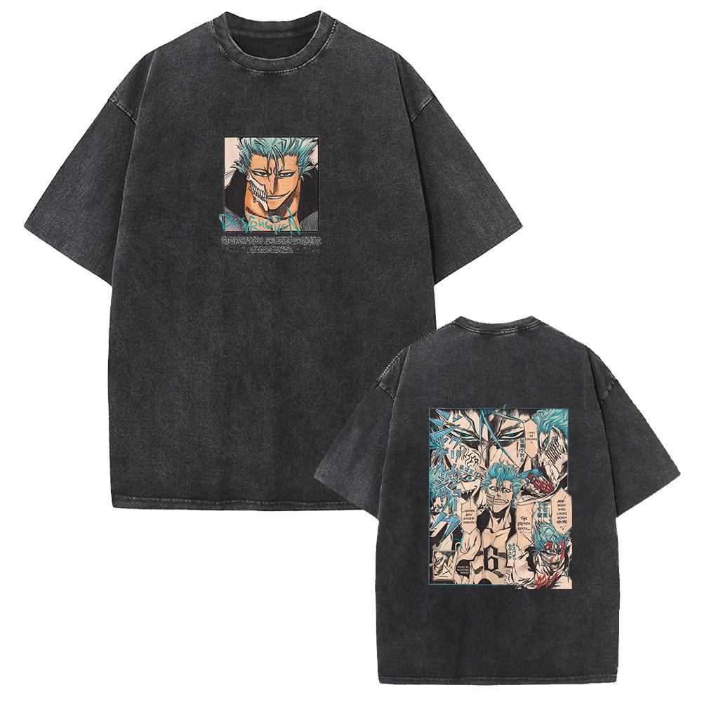 Japan Anime Bleach Grimmjow Jaegerjaques Graphic Tshirt Men Street Trendy Tshirts Vintage Washed Tee Harajuku Cotton T Shirt